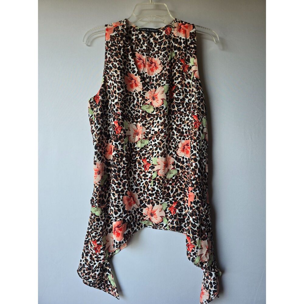 Zoey & Leelo Animal Print & Floral Sleeveless Blouse Size Large